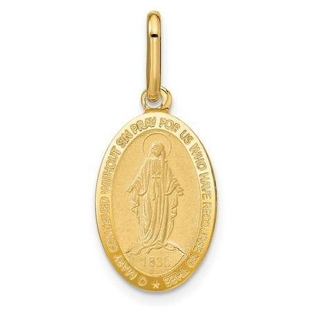 Diamond2Deal 14k Yellow Gold Polished and Matte Oval Miraculous Medal for Women
