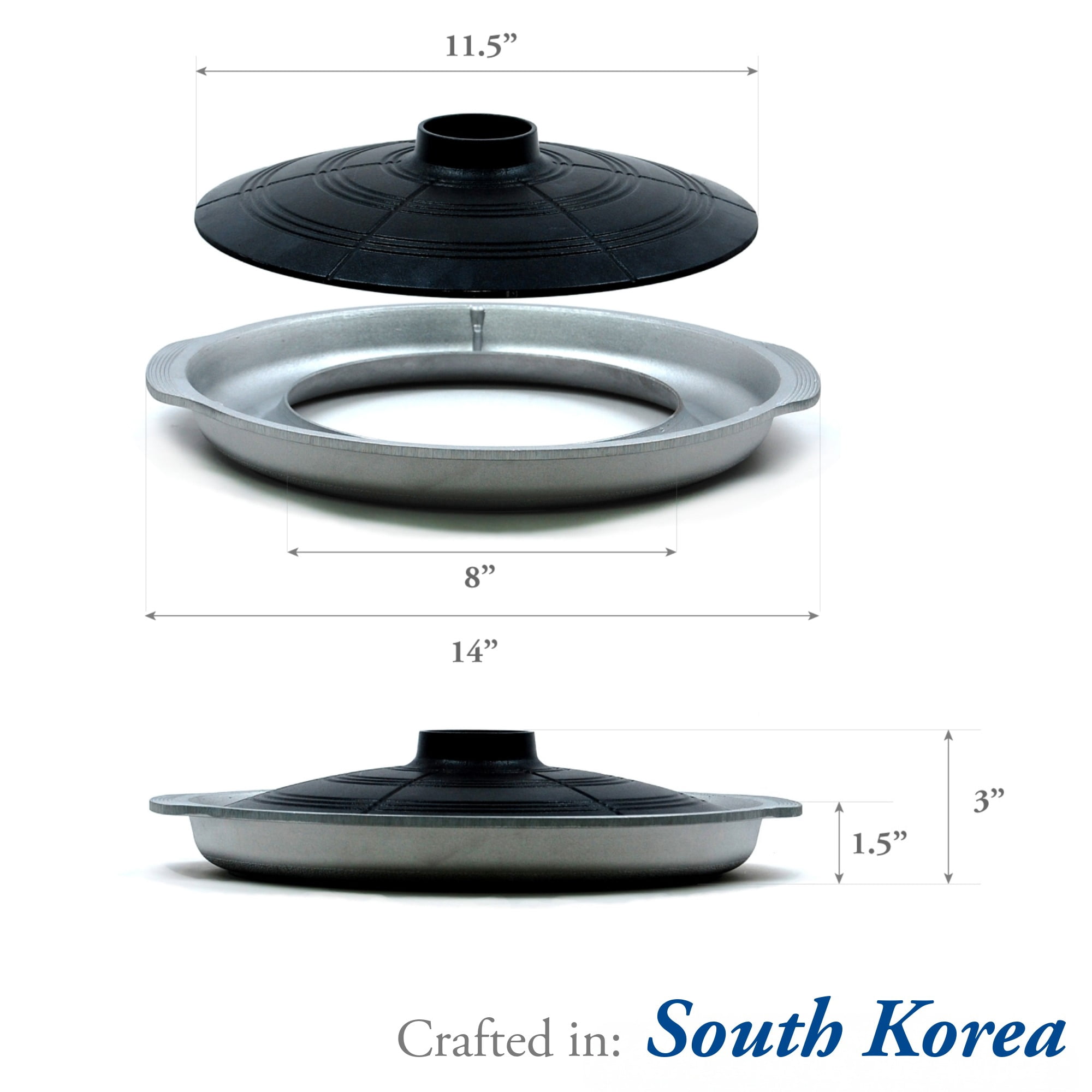 COOKKING - Korean Traditional BBQ Grill Pan, Cauldron Lid Shape - Stovetop Nonstick Indoor/Outdoor Smokeless BBQ Cast Aluminum Grill Pan