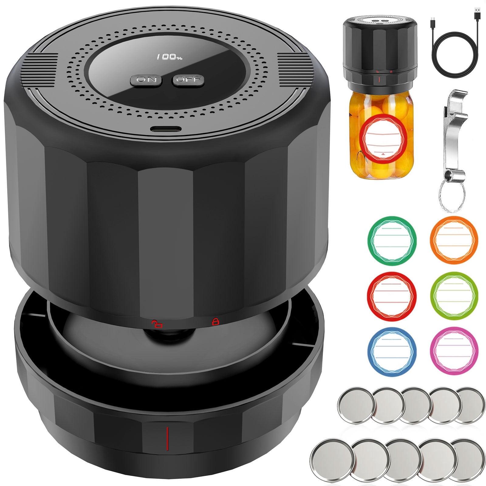 Electric Mason Jar Vacuum Sealer, Vacuum Sealing Machine Kit for Regular Mouth and Wide Mouth Mason Jar, for Food Storage, Black