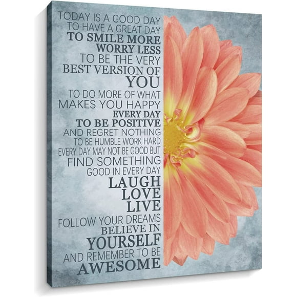 Sunflower Wall Decor Inspirational Quotes Canvas Wall Art Rustic Farmhouse Sunflower Artwork for Bathroom Bedroom Office Kitchen Framed Ready To Hang (12 X 15 inch, Red - Flower)