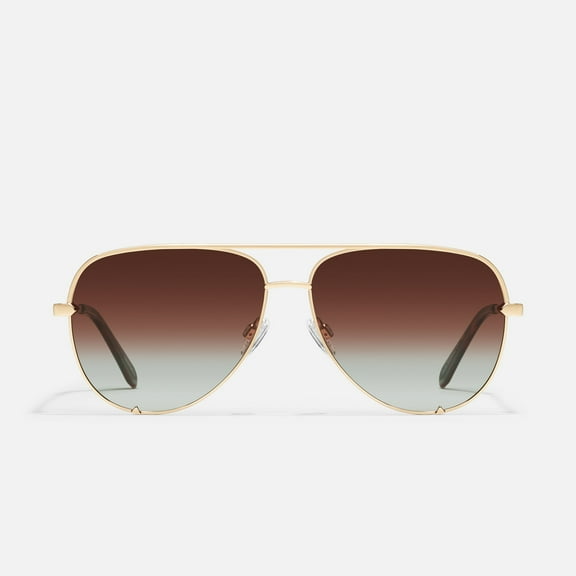 Quay Australia High Key Aviator Sunglasses, Gold/Brown Fade Polarized