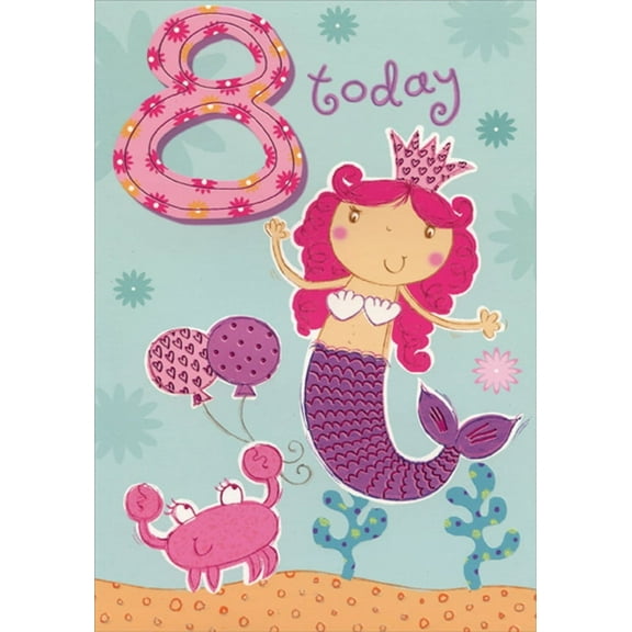 Designer Greetings Mermaid with Pink Foil Tail Age 8 / 8th Birthday Card for Girl