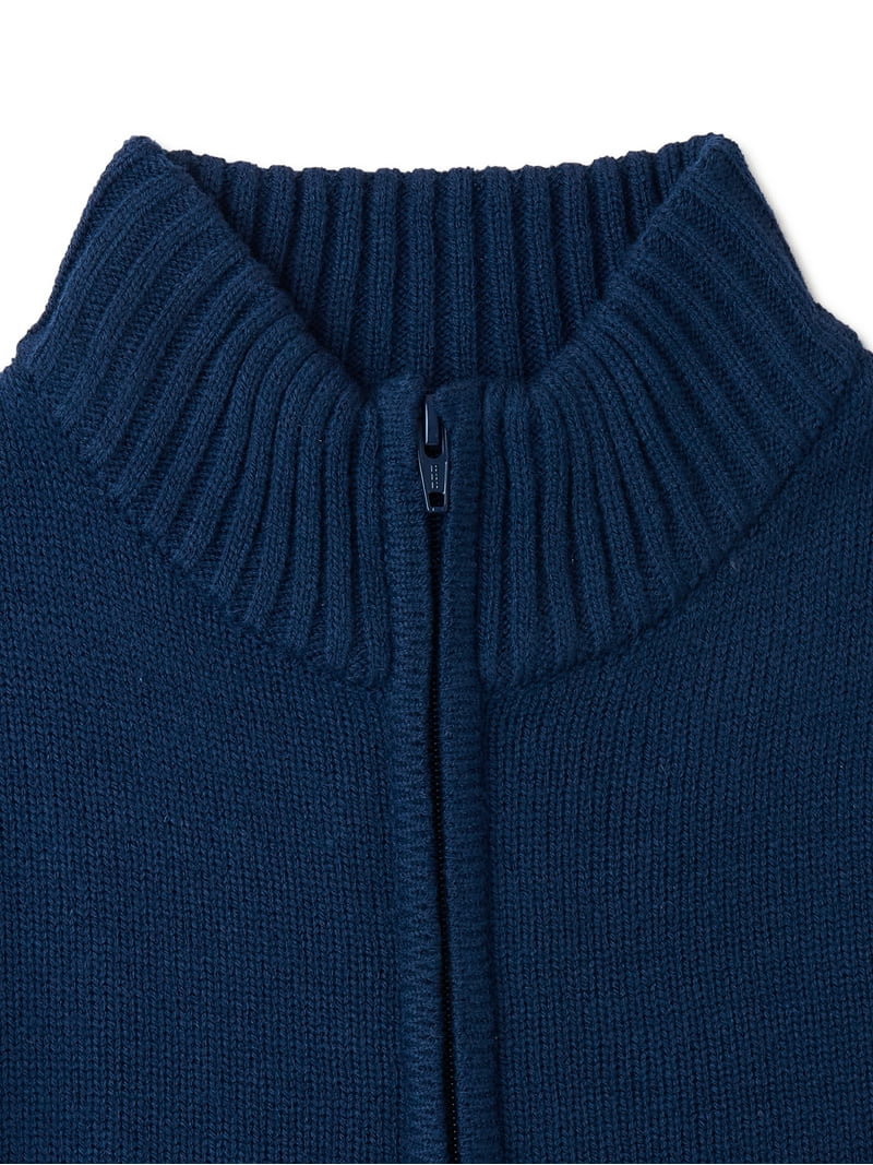 【WONDER WONDER】Turnp button high neck two-way L/S zip-up Wonder Nation Boys School Uniform Zip Up Sweater, Sizes 4-18