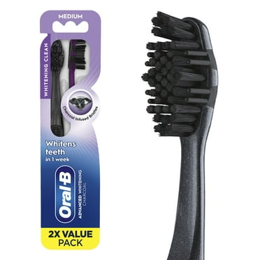 Oral-B Advanced Whitening Charcoal Toothbrushes, Medium Bristles, 2 Count for Adults and Children 3 
