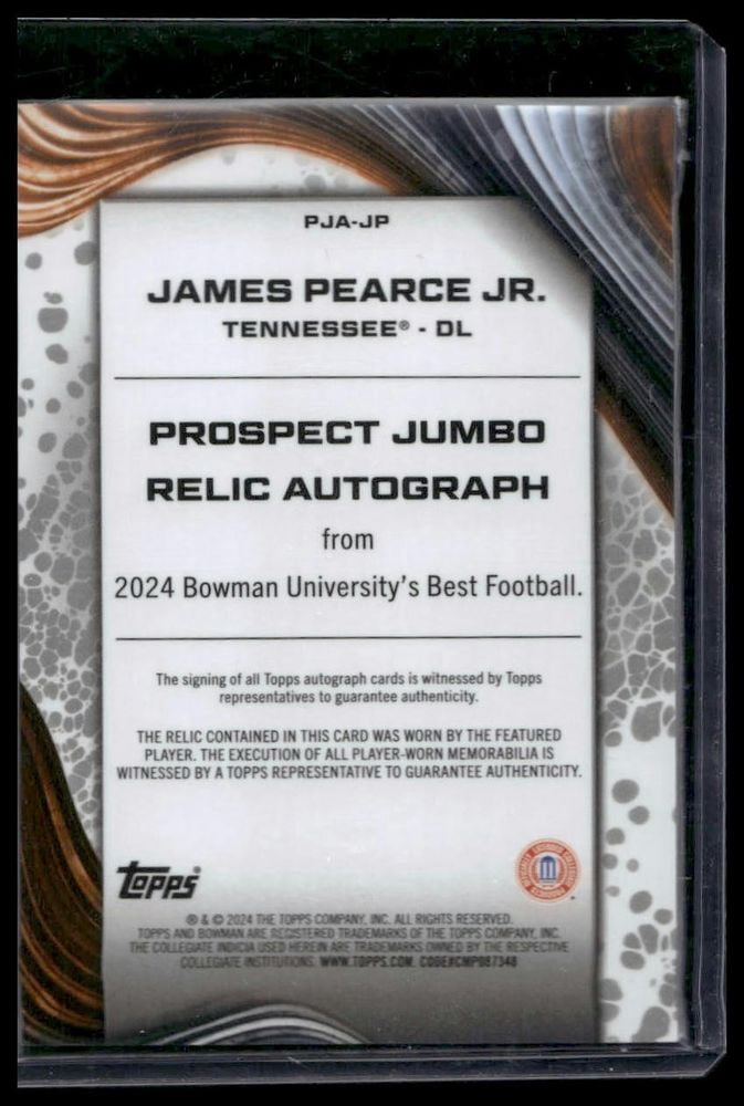 2024 Bowman University Best James Pearce Jr. #PJA-JP Prospect Jumbo Relic Autographs Second Honor Roll SN,MEM,AU