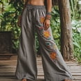 thumbnail image 2 of yunLCZ Womens Dress Pants Holiday Style Retro Linen Floral Ethnic Print Casual Pants For Women – Comfortable Relaxed Fit Perfect For Summer Beach And Vacation Wear Business Work Casual Pants, 2 of 4