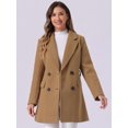 thumbnail image 2 of DARING DIVA Women's Notched Lapel Double Breasted Belted Trench Coat Camel M, 2 of 6