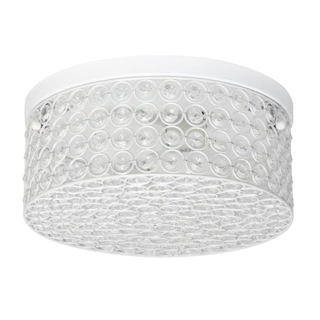 Elegant Designs Support de Plafond Rond 12 Pouces Elipse Crystal 2 Lumières Blanc
