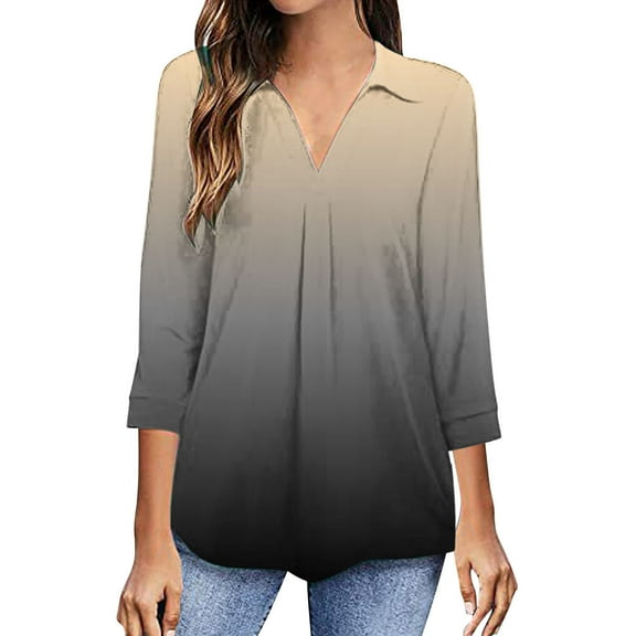 Hueook Shirts for Women Plus Size Long Sleeve V Neck Printed Colorblock Fashion Casual Button Blouse Tops 50% Off Clearance