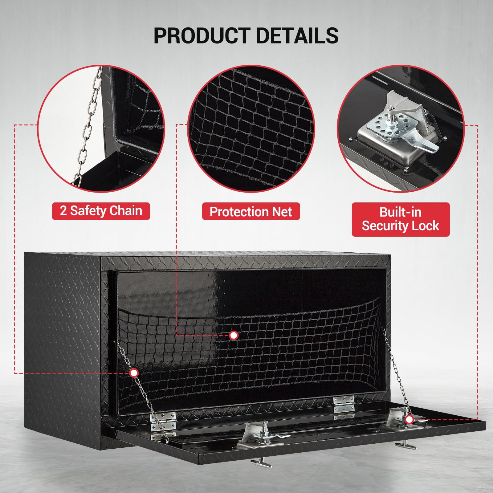 DSstyles Underbody Truck Box,36"x18"x17"Pickup Storage Box,Heavy Duty Aluminum Diamond Plate Tool Box with Lock and Keys,Waterproof Trailer Storage Box with T-Handle for Truck,Van,Trailer
