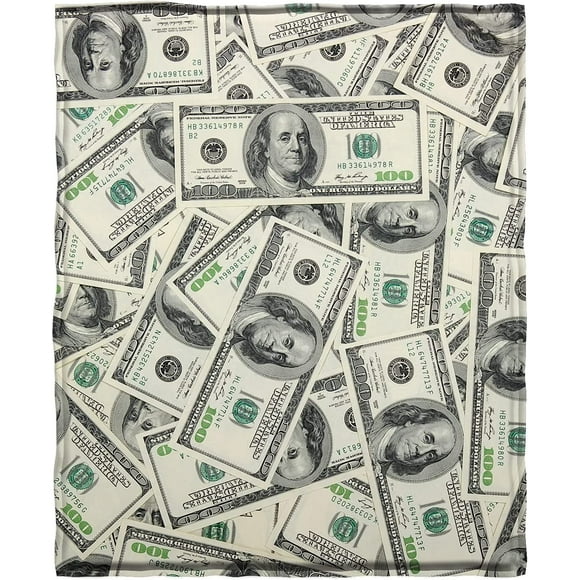 nipocaio Money Blanket Throw Funny 100 Dollar Bill Cash Us Cute Things Family Novelty Cool Stuff, Fun Birthday Gifts (Green, 50" × 60")