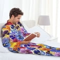 thumbnail image 6 of Yiaed The Garden Tricolor Pansy Flower Print Men’s Pajamas Set - Long Sleeve Button Down Sleep Shirt and Pajama Bottoms Sleepwear Set Mens Pjs Sets Men's Pajama Bottoms-Medium, 6 of 7