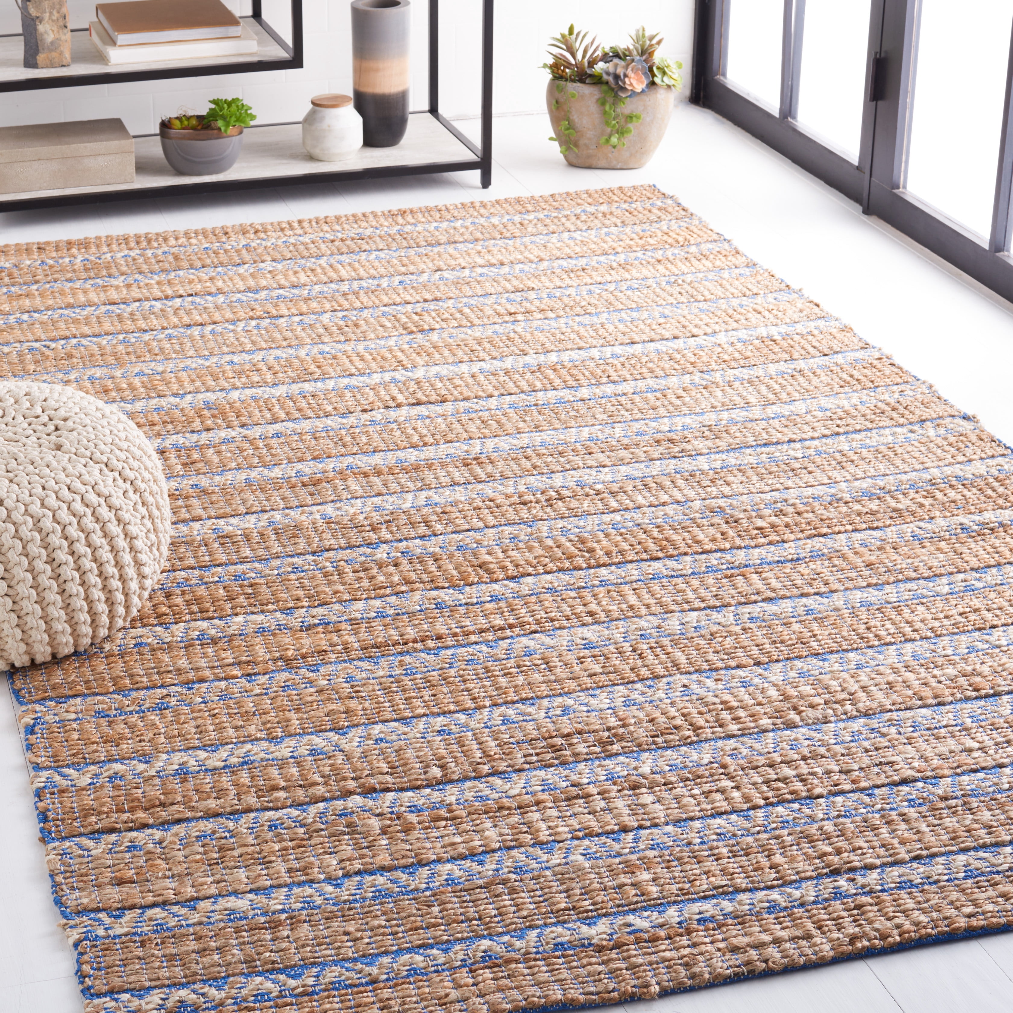 SAFAVIEH Natural Fiber Jack Striped Area Rug, Blue/Natural, 10' x 14'
