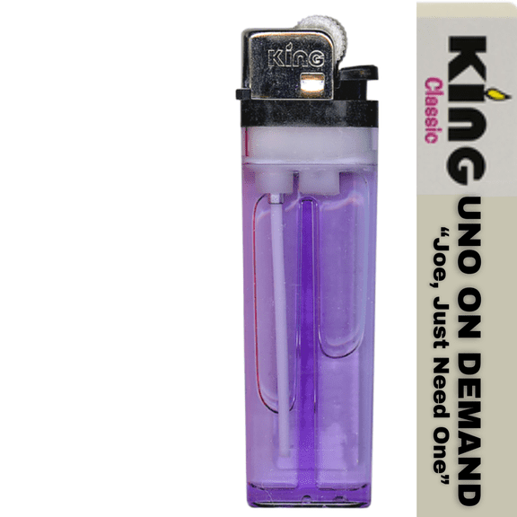 King Classic Disposable Butane Lighter UNO on DEMAND "Joe, Just Need One" (1 Lighter) Color May Vary