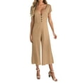 thumbnail image 2 of Summer Loose Fit Solid Color Deep V-Neck 1/4 Sleeve Rompers,New Hot Style Casual Button Jumpsuit Trousers for Women, 2 of 5