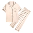 thumbnail image 2 of DAKIMOE Silk Satin Pajamas Set for Women Two-Piece Short Sleeve Shirt with Long Pajama Pant Set Soft Button Down Loungewear Nightwear Pjs Sleepwear for Women, 2 of 10