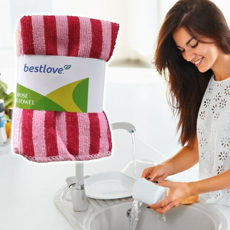 Giyblacko Dish Towel Double Color Stripes Plain Stripes Plain Colors Oil Multifunctional Ultra Fine Fiber Rags Lazy Dishwashers Cleaning Cloths And Dishwashing Cloths