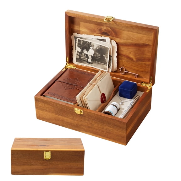 Wooden Keepsake Box Large Acacia Storage Memory Box with a Hinged Lid for Crafts and Photo Storage Wooden Gift Boxes
