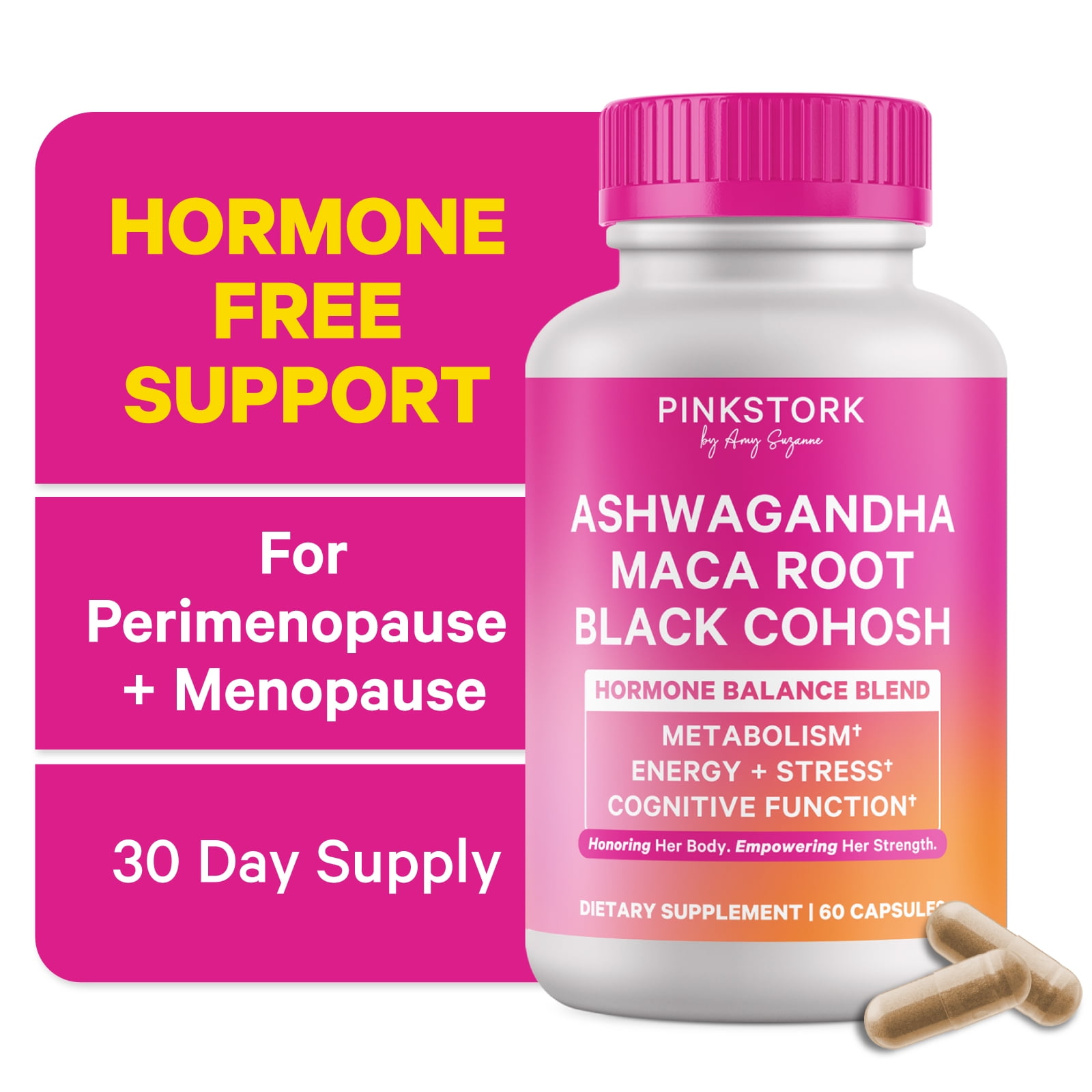 Pink Stork Ashwagandha, Maca Root, and Black Cohosh - Hormone Balance for Women, 60 Count