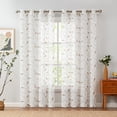 thumbnail image 2 of 2 PC Voile Embroidered Floral Leaf Sheer Curtains for Living Room Grommet Drapes, 2 of 16