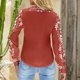 thumbnail image 5 of Mujeres Casual Moda Jersey Manga larga Cuello en V Blusas con botones Camiseta estampada Pompotops  FGAJ14338, 5 of 5