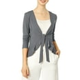 thumbnail image 2 of INSPIRE CHIC Women's Tie Front Long Sleeve Ruffled Hem Open Front Knit Cardigan 2XL Grey, 2 of 8