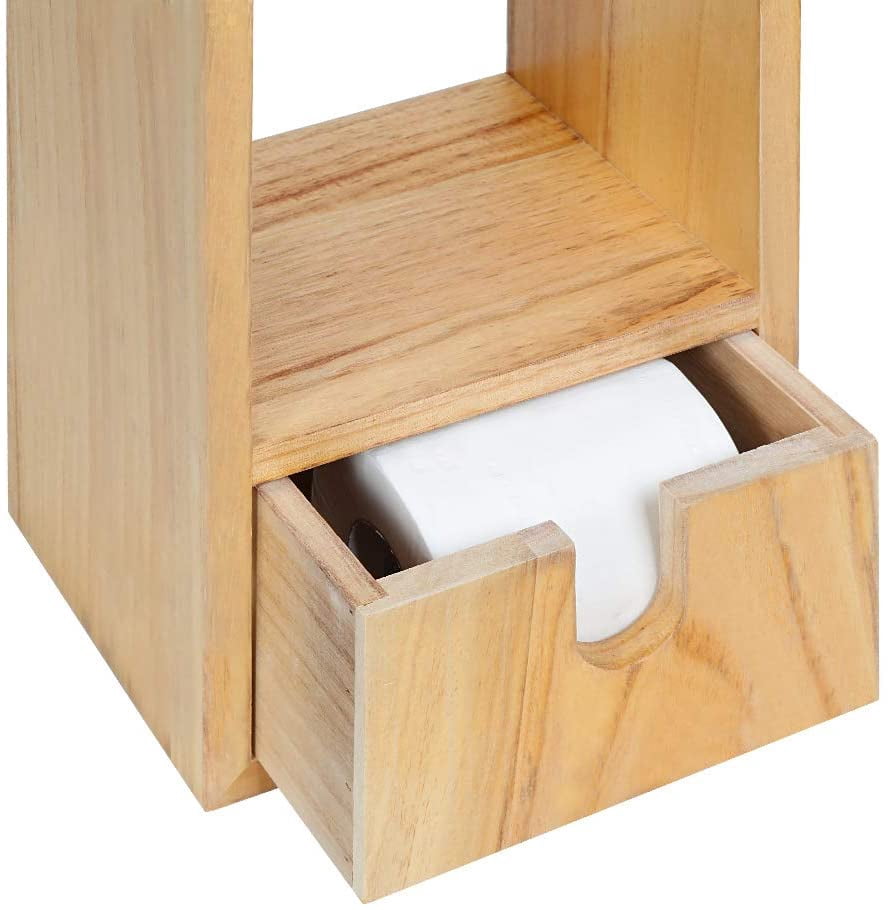 Oumilen Wood Home Bathroom Paper Rack Bathroom Storage Rack, Brown