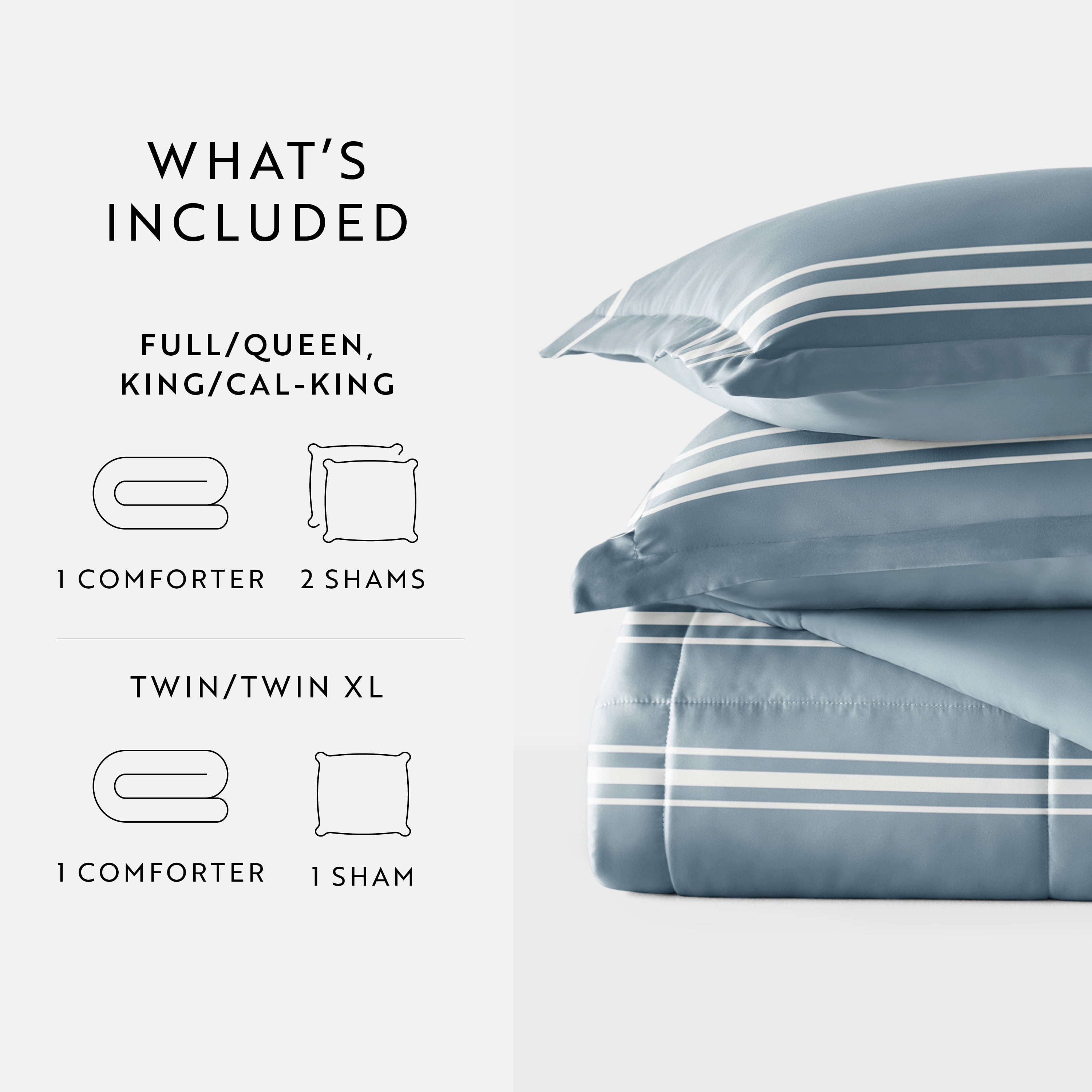 All Season Ultra Soft Comforter Set Lightweight Bedding in Soft Stripe for Full/Queen Size by Comfort Canopy