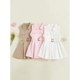 thumbnail image 3 of BemeyourBBs Toddler Baby Girl Safari Dress Kids Little Baby Girls Safari Outfit Lapel Sleeveless Front Pockets Button Down Pleated Dress with Belt Spring Summer Fall Clothes, 3 of 9