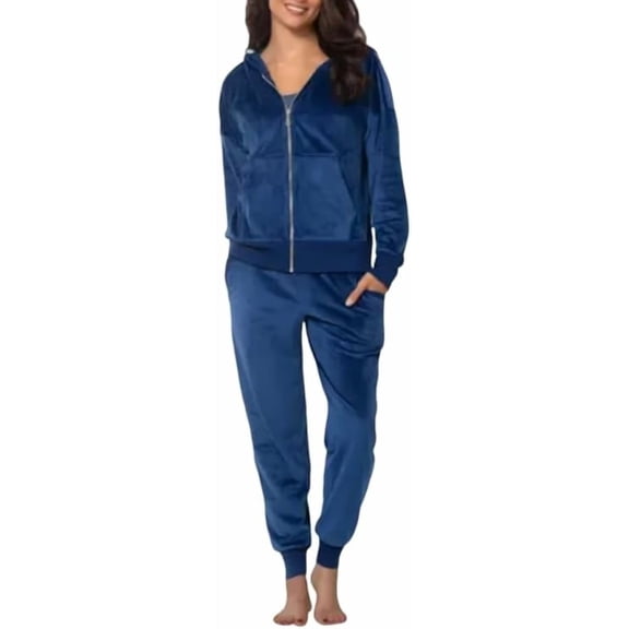 Felina 2 Piece Velour Hoodie Jacket Joggers Pants Lounge Set M Size Blue