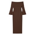 thumbnail image 2 of YMNXA Women's Maternity Dress Long Sleeve Off Shoulder Solid Color Elegant Stretchy Maxi Pregnant Dresses For Photography,Coffee,L, 2 of 5