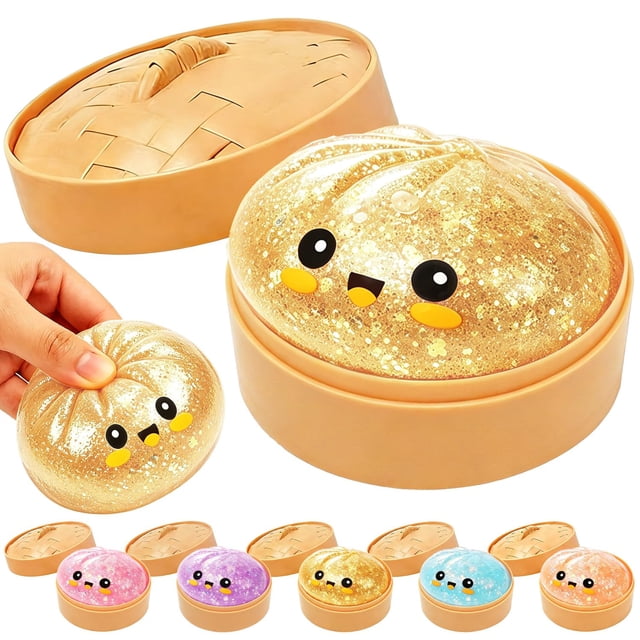 Juguete antiestrés apretable de dumpling con glitter Zercuop