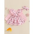 thumbnail image 5 of Baby Toddler Girl Fall Outfit, 0 3 6 12 18 Months Ruffle Long Sleeve Ribbed Romper Bow Print Suspender Skirt Tie Headband 3 Piece Clothing Set, 5 of 9