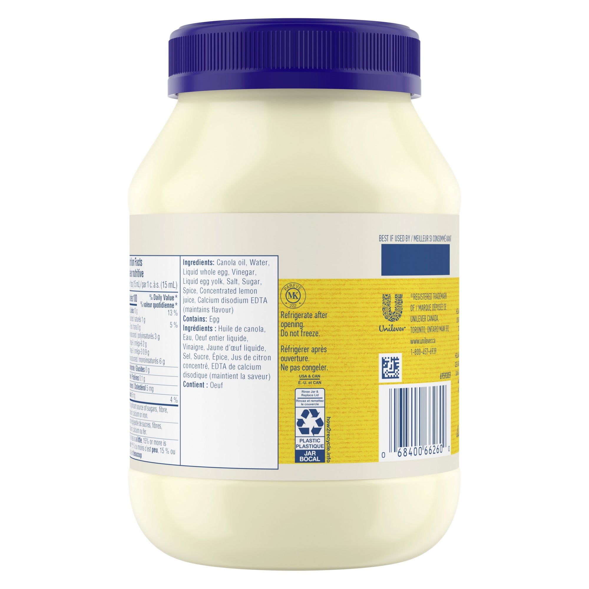 Mayonnaise Hellmann's Vraie 890 mL Mayonnaise