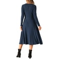 thumbnail image 3 of INSPIRE CHIC Knit Dresses for Women's Ribbed Midi Deep V Long Sleeve Wrap A-Line Dress L Navy Blue, 3 of 6