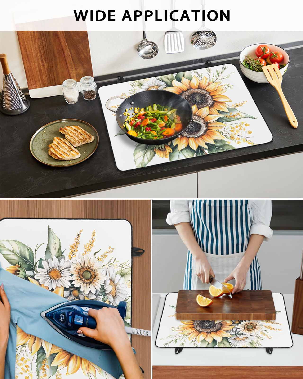 nqOlkjepod Large Induction Cooktop Protector Mat 36"x21", Sunflower Stove Top Covers for Electric Stove, Watercolor Summer Botanical Daisy Decorative Stove Burner Cover Mats, Glass Top Stove Cover