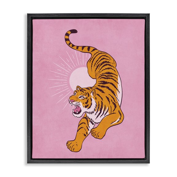 Stupell Industries Preppy Roaring Tiger Animals Painting Black Floater Framed Canvas Art Print Wall Art, 17 x 21
