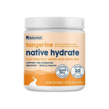 NativePath Native Hydrate, Zero Sugar, Electrolytes Powder with BCAAs, Tangerine Hydration, Keto & Paleo Friendly, 30 Servings