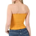 thumbnail image 4 of "Women Strapless Pleated Solid Colors Smocked Bandeau Sexy Tube Crop Tops (DEEP CAMEL, Medium)", 4 of 4