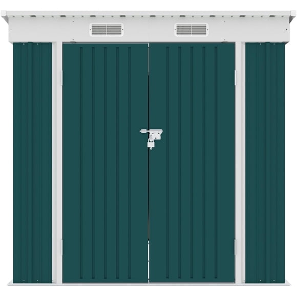 6x4 FT Cobertizo de Almacenamiento Exterior Metálico, con Puertas Dobles con Cerradura y 2 Ventanas de Ventilación Blancas para Herramientas de Jardín, Patio y Trasero, Verde
