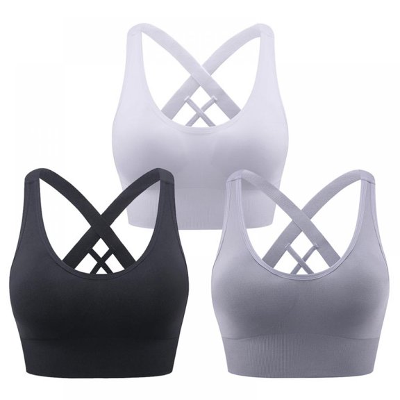 KOERIM Women,'s Cross Back Sport Bras Padded Strappy Criss Cross Cropped Bras for Yoga Workout Fitness Low Impact,3PACK