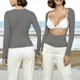 thumbnail image 3 of cocolona Womens Summer Backless Tops Crew Neck Long Sleeve Crop Slim Fit Shirts Going Out Casual Solid Color Blouses, 3 of 5
