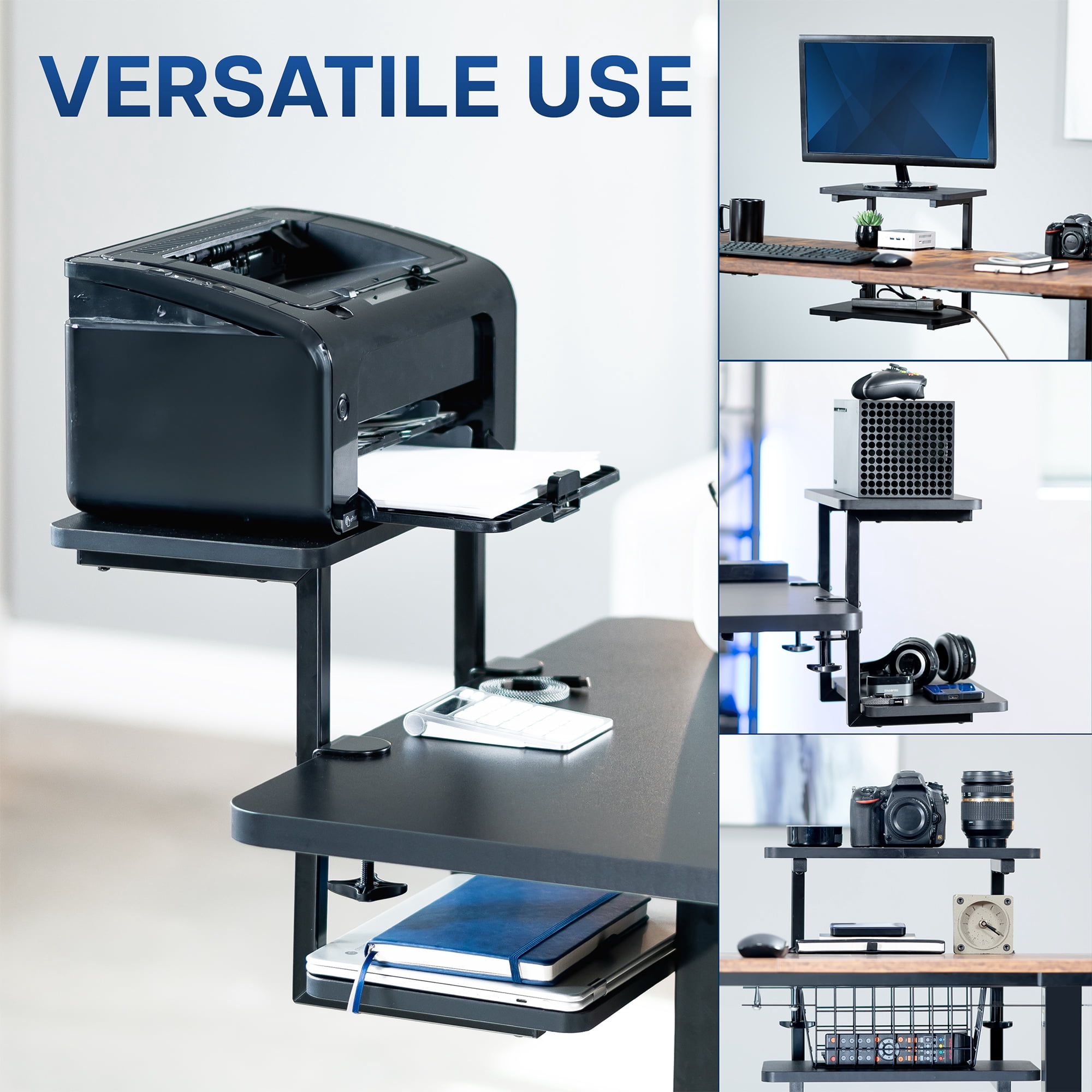 VIVO Black 16" Clamp-on Flexible Shelving Unit Organizer for Desk Accessories