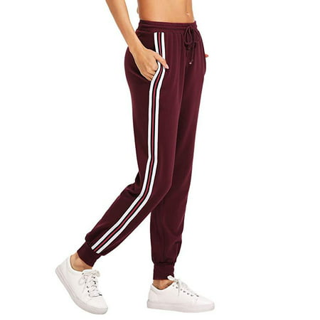 Women's Drawstring Side Red And White Striped Sports Pants | Walmart Canada