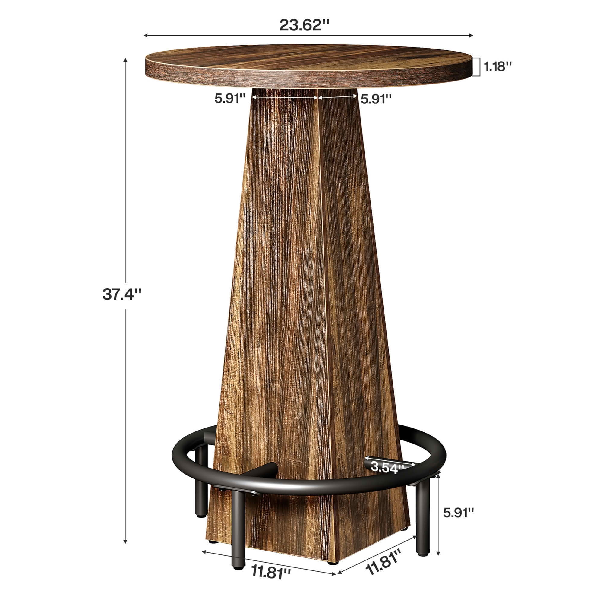 MAYEERTY 23.7" Round Cocktail Pub Table, Space-Saving Modern Rustic Table for Home Bar & Office Lounge, Anti-Wobble Stable Design