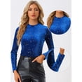 thumbnail image 2 of Disfraz de navidad Blusa de mujer de terciopelo con cuello redondo y manga larga con estrellas brillantes metálicas Azul L, 2 of 5