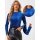 thumbnail image 2 of Disfraz de navidad Blusa de mujer de terciopelo con cuello redondo y manga larga con estrellas brillantes metálicas Azul L, 2 of 5