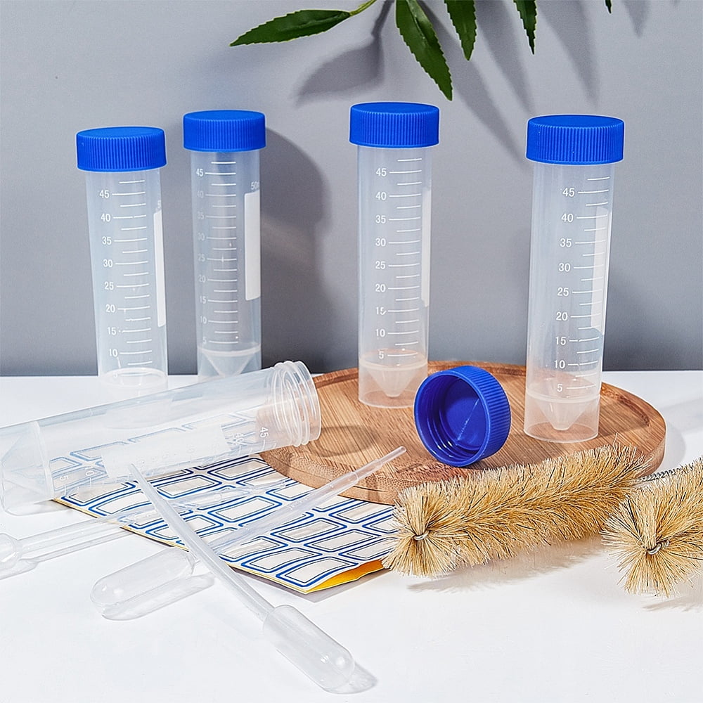 DIY Kit with Transparent Disposable Plastic Centrifuge Tube Label Paster Plastic Pipettes Dropper and Cleaning Brush Clear
