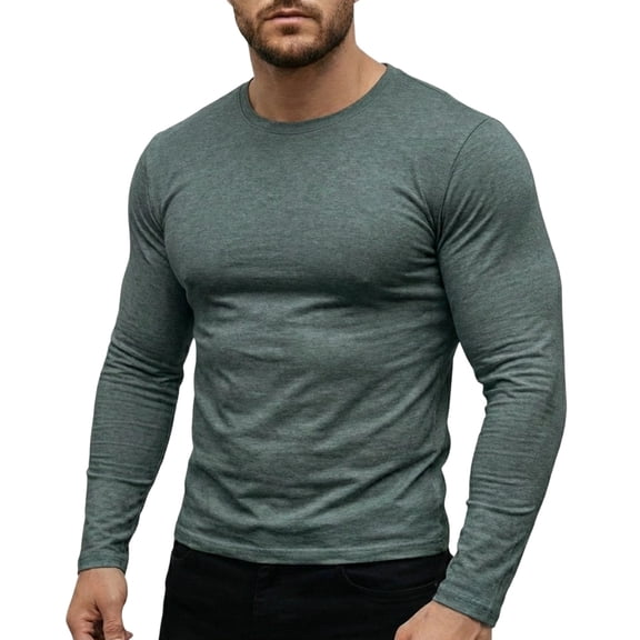 USNSM Mens Long Sleeve Shirts Slim Fit Crewneck Fitness Casual Running T-Shirts Solid Color Stretch Breathable Daily Sports Tops Gray M