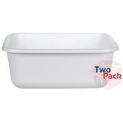 11.4 QT White Plastic Rectangular Dish Pan, 14.45" x 12.55" x 5.67", Pack of 2